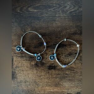 Avon Silver Tone Initial Charm Bangle Bracelet Set - Black & Turquoise Accents